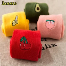 Хлопковые носки с вышивкой и фруктовым принтом для женщин, Осень-зима, модные, авокадо, розовые, однотонные, длинные, корейские, Харадзюку, кучи, забавные носки