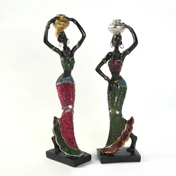 

African Black Woman Sculpture Porch Decor Figurines Statue Handmade Crafts Home Decoration Accessories Living Room Gifts