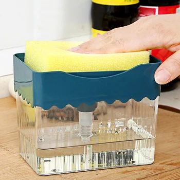 

Soap Pump Dispenser with Cleaning Sponge Liquid Dispenser Container Manual Press Soap Organizer Kitchen Cleaning Tools