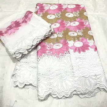

Elegant Flower Embroidery 5Y African Cotton Lace Cloth 2Y Swiss Voile Lace Fabric For Party Set OCV51