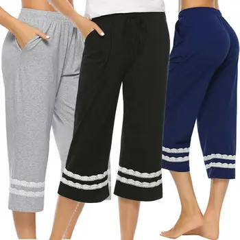 

Comfortable Women's Pants Drawstring Lace Solid Sleep Cropped Lounge Casual Sport Bottoms Adjustable