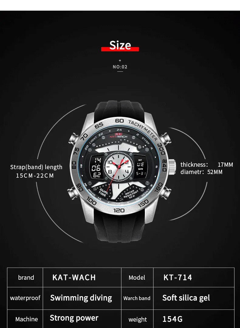 New Sports Fashion Digital Luxury Watch Men Shockproof Waterproof Dual Wristwatches LED Chrono Alarm Clock Mens Watches Cool 714