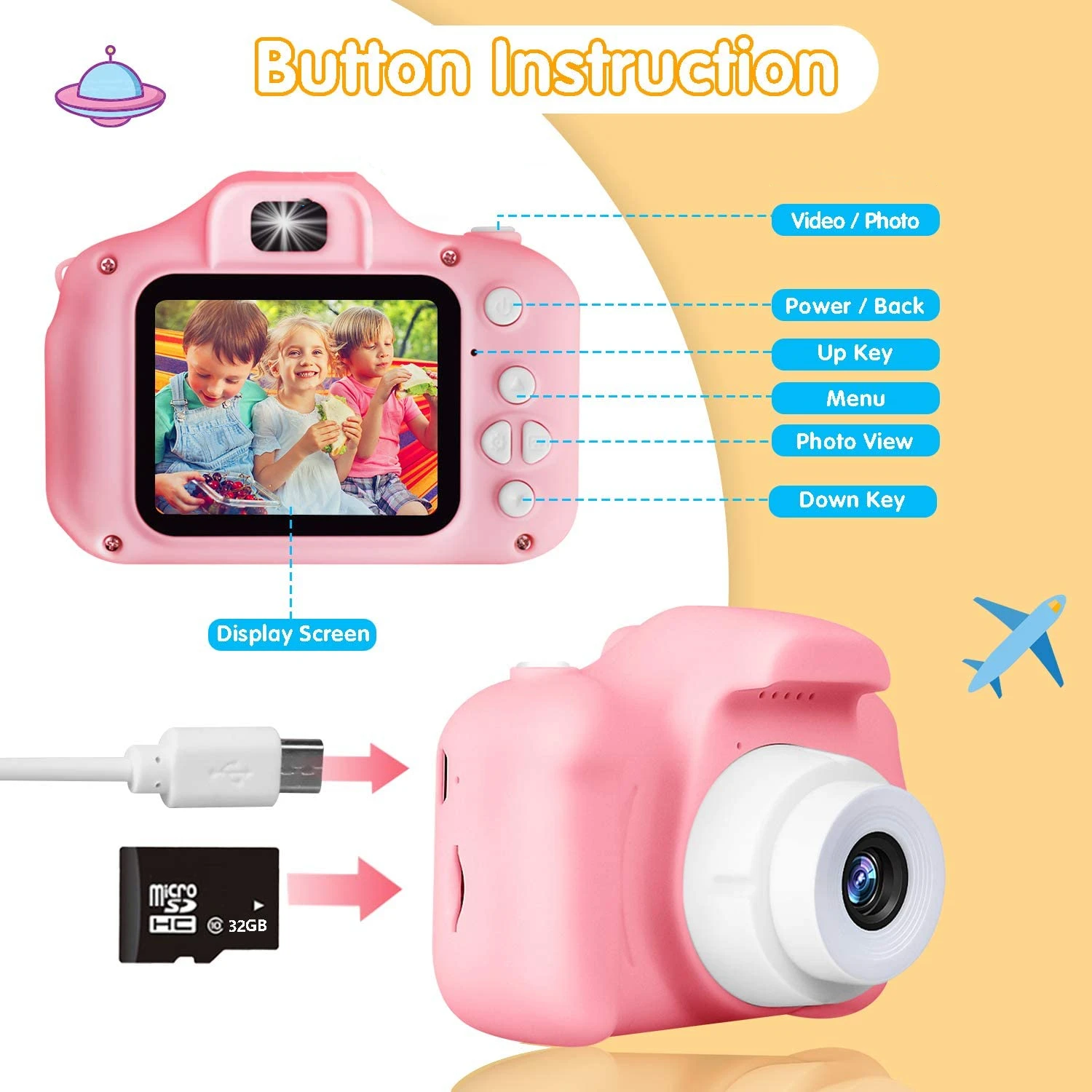 Children Camera Mini Educational Toys For Baby Birthday Gift Auto Focus Kids Digital Camera 1080P Projection Video Camera