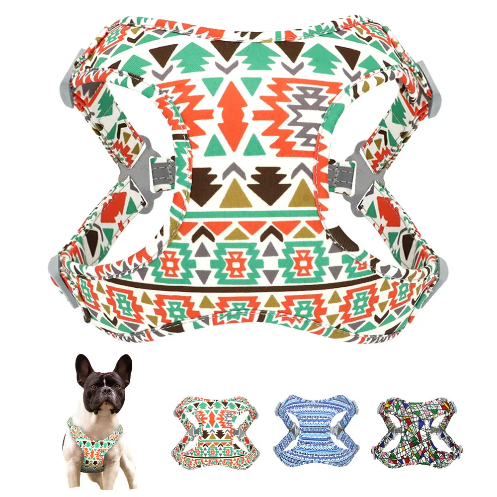 Print Dog Harness Reflective Nylon Pet Mesh Harness Vest Breathable