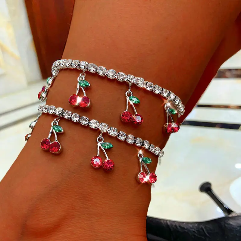Gold Silver Color Cherry Anklet Rhinestone Crystal Ankle Boho Beach Anklets for Women Sandals Foot Bracelets Female Jewelry Gold Silver Color Cherry Anklet Rhinestone Crystal Ankle Boho Beach Anklets for Women Sandals Foot Bracelets Female Jewelry