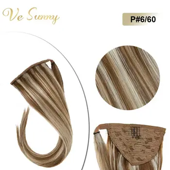 

VeSunny Ponytail Hair Extensions Wrap Around Magic Tape with Comb 100% Real Human Hair 80gr Highlights Brown mix Blonde #6/60