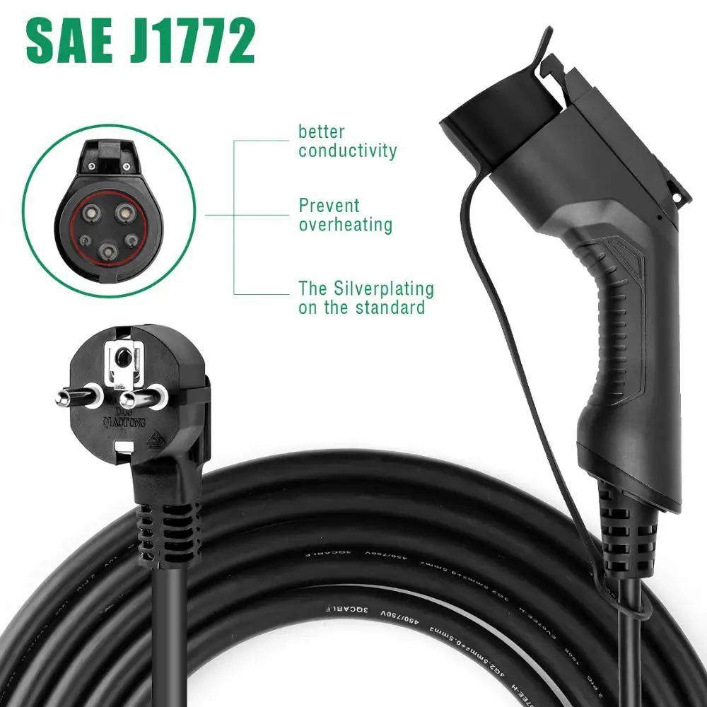 Зарядное устройство для электромобилей типа 1 SAE J1772 10/16 А штепсельная вилка Schuko