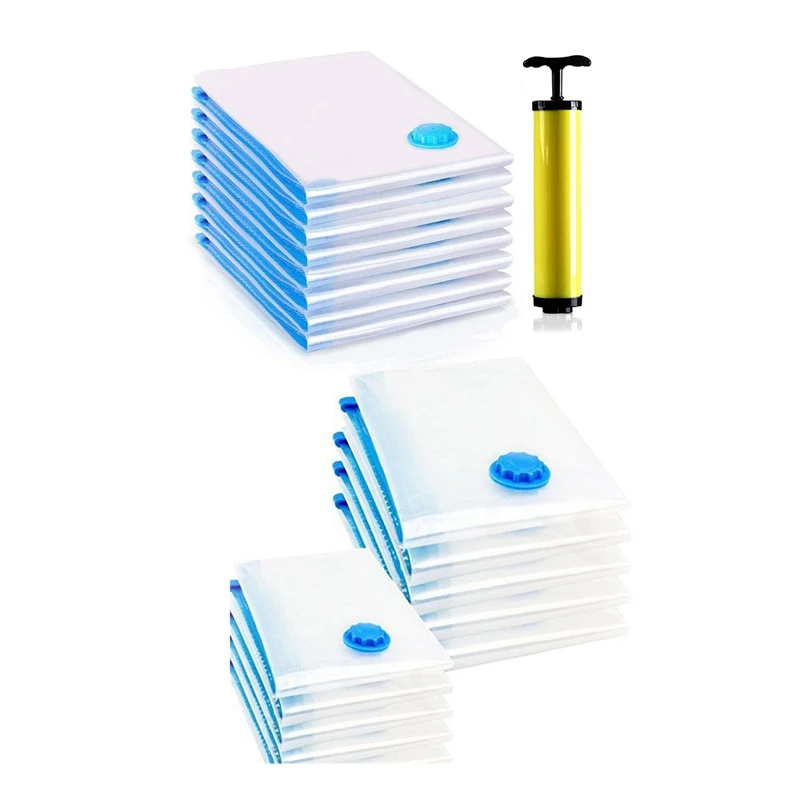 

2 Set Clothes Vacuum Bag: 1 Set 6 Pieces 40X60 and 4 Pieces 60X80 Vacuum Bag & 1 Set 6 Pack Vacuum Bag Include Air Pump