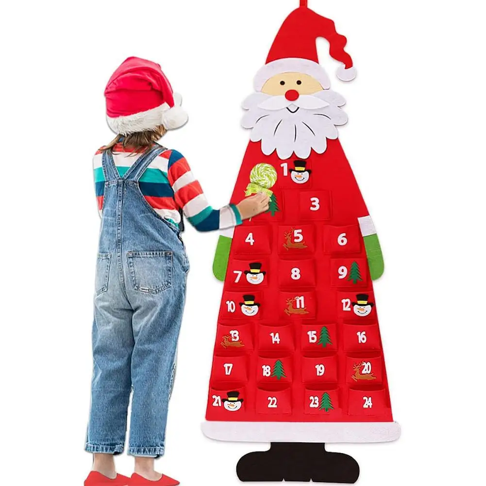 Felt Christmas Advent Calendar with Pockets Wall Hanging Santa Felt Advent Calendar 24 Days Countdown for Home Decor