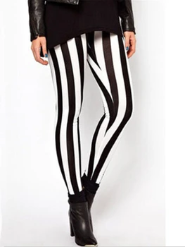 

New Hot Plus Size Women Casual Black White Striped Wide Elastic Stripes Stretch Leggings Long Trousers HOT