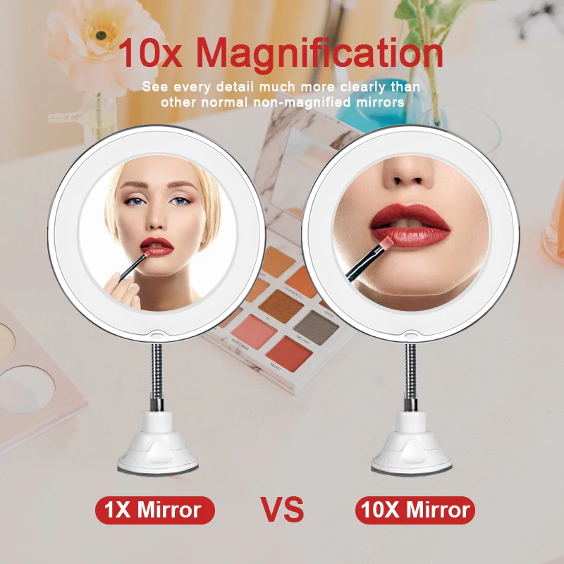 360 Degree Rotation 10X Magnifying Makeup Mirror My Flexible Mirror Folding Vanity Mirror with LED Light Makeup Tools Dropship