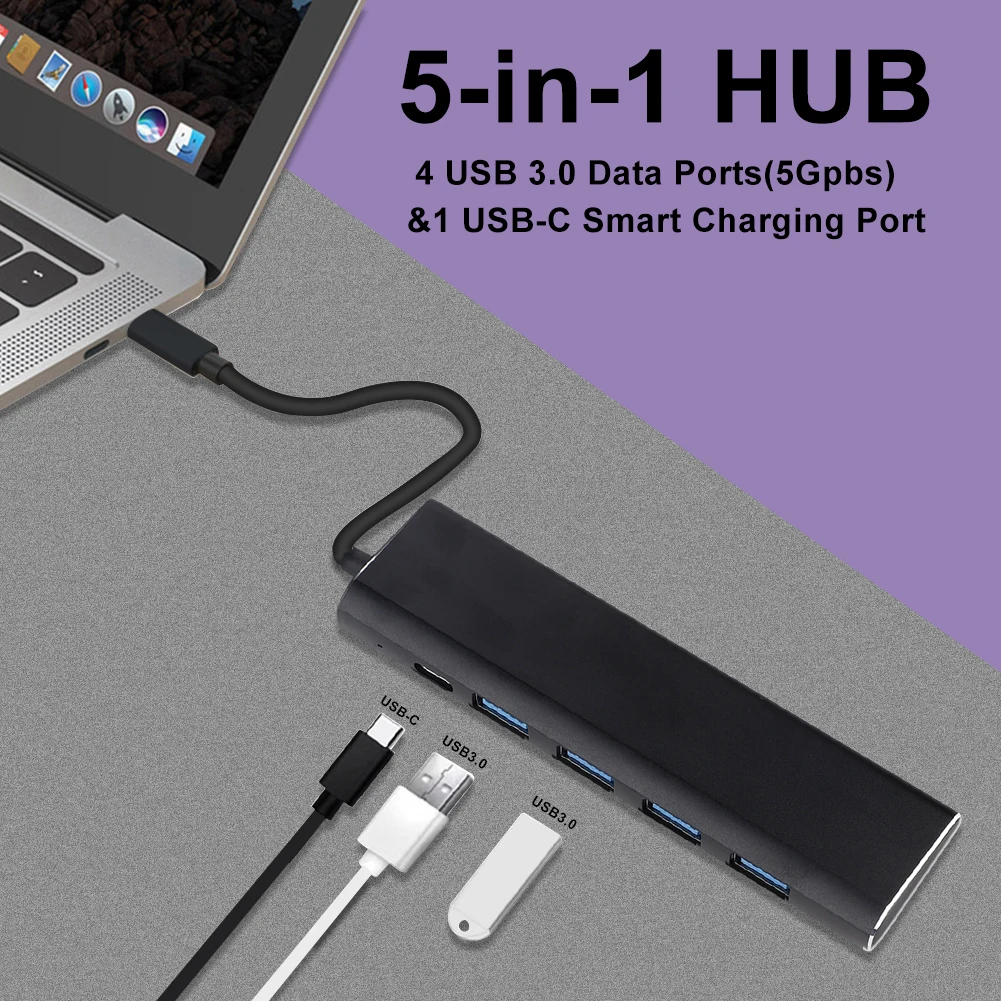 

5 in 1 Multi USB C Hub Hub 3.0 to USB Hub Adapter Splitter Port PD Charge for Most Laptops Computer for MacBook HP DELL Lenovo