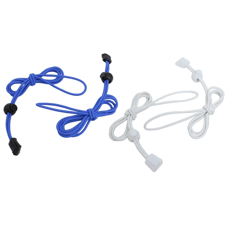 

BEAU-2 Pair Locking Shoe Laces Elastic Shoelace Running Sports 110Cm , White & Blue with Black
