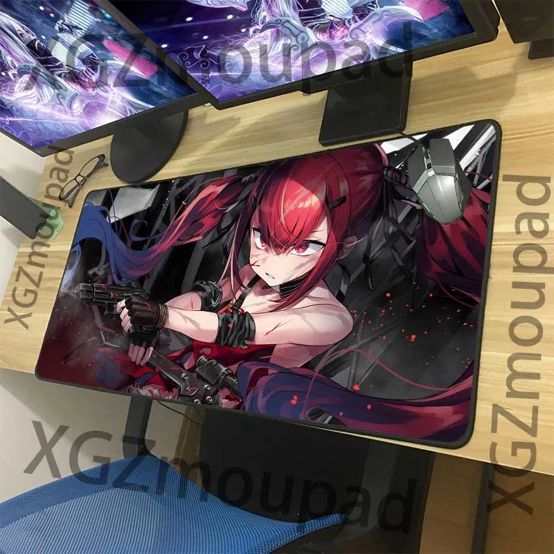 XGZ пользовательские красные волосы Loli Gunner большой игровой коврик для мыши черный