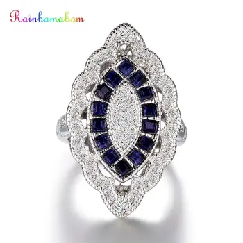 

Rainbamabom 925 Solid Sterling Silver Sapphire Topaz Gemstone Wedding Engagement Ring Gifts Fine Jewelry Wholesale Drop Shipping