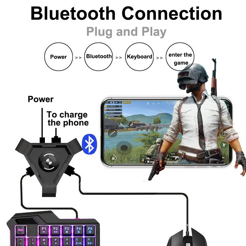  HiMISS PUBG Mobile Gamepad Controller Gaming Keyboard Mouse Converter for iPhone Android Xiaomi to 