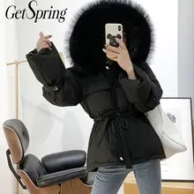 GetSpring Женская парка, зимняя верхняя одежда, куртка, пальто, с капюшоном, зимнее женское пальто, свободный крой, куртка-пуховик в стиле casual, зимнее пальто, парка с высокой талией