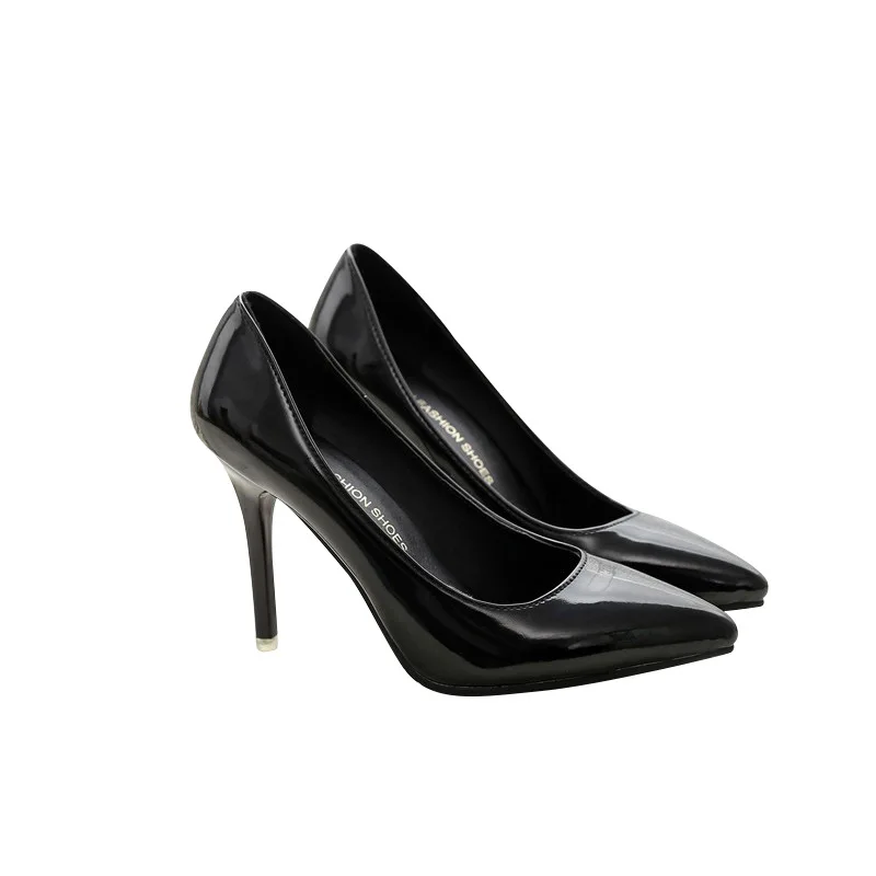 

Korean version of pointed stiletto high heel women Pure color PU leather professional work shoes Casual dress women's high heels