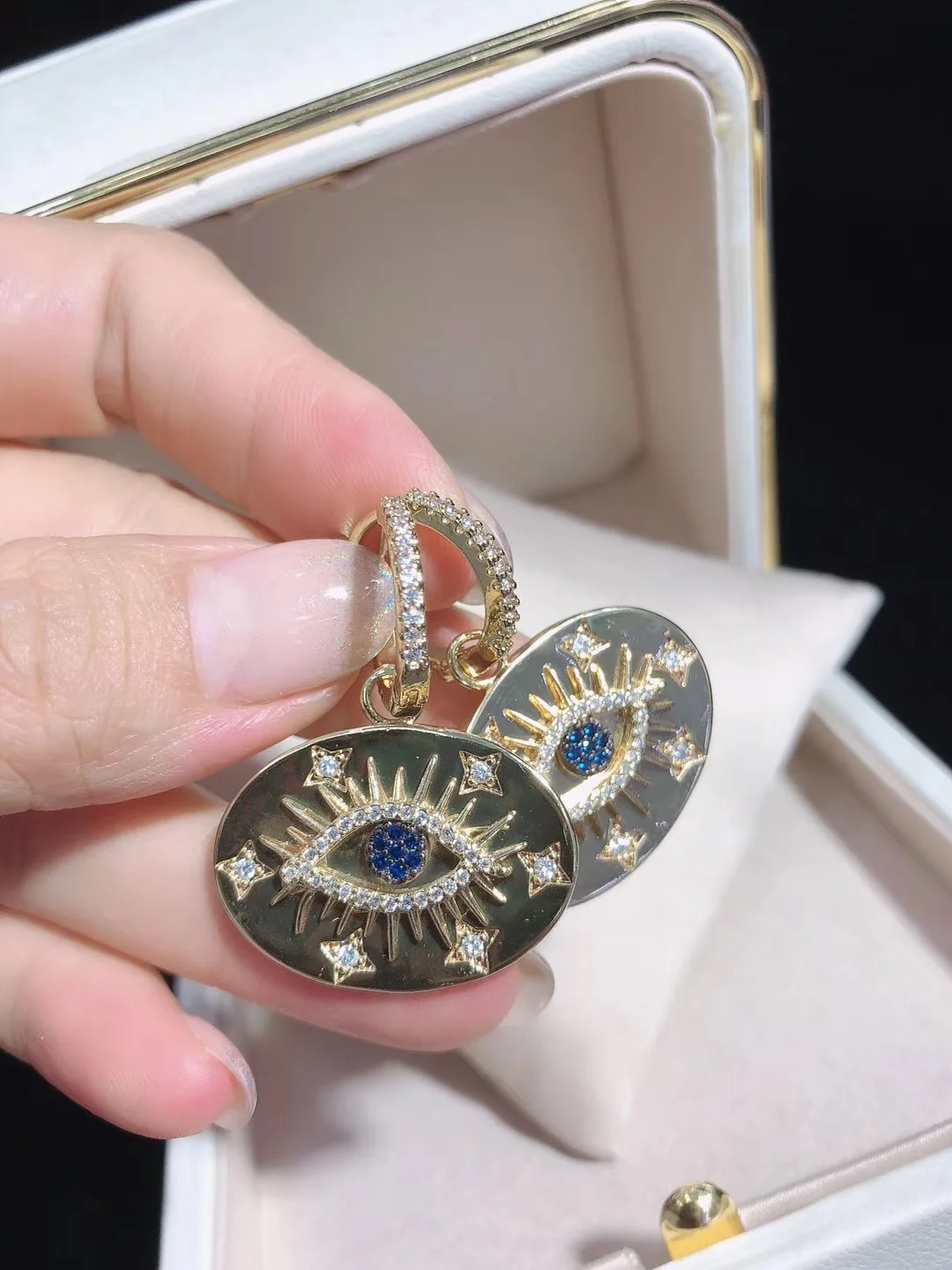 ST01 Evil Eye Charm инкрустация кубическим цирконием серьги/кулон ожерелье золотой Гальванизированный модные серьги модное ожерелье ювелирные изделия
