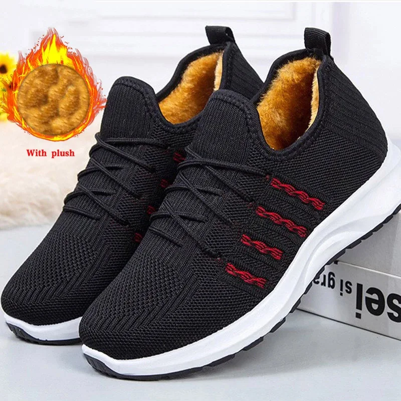 Zapatillas de deporte de malla transpirable para zapatos vulcanizados de felpa, cálidos, con cordones, a invierno, 2021 - AliExpress Calzado