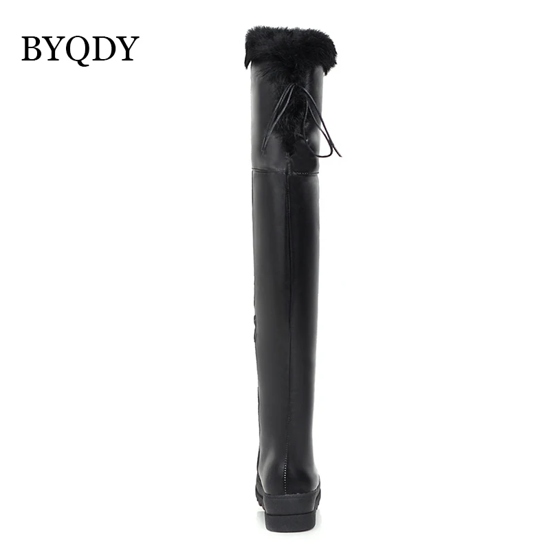BYQDY Women Winter Snow Boots Warm Short Plush Over The Knee Increasing Height Boots Zipper Round Toe Wife Footwear Lace-up Big