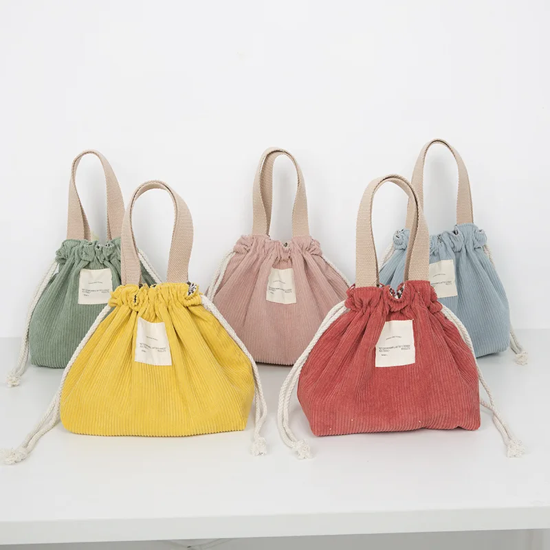 Fiambrera portátil de PANA con cordón para mujer, fiambrera japonesa de lona de Color sólido, Bolso pequeño de mano ecológico, bolsas de comida para Picnic