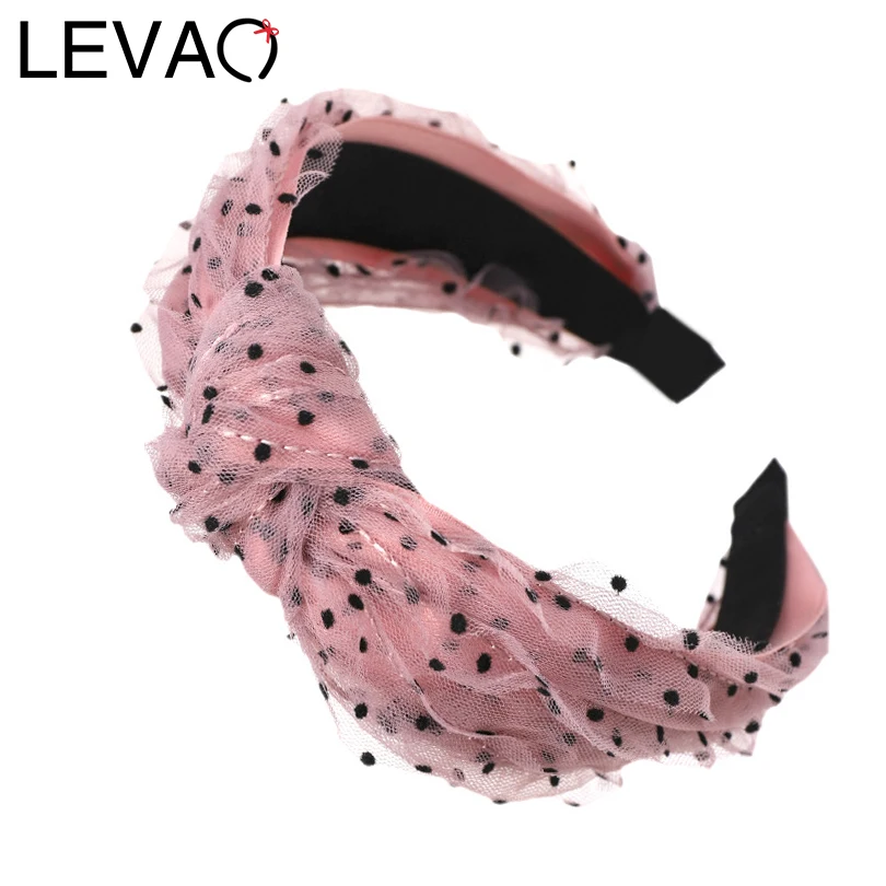 LEVAO, Корейская винтажная кружевная сетчатая повязка на голову, элегантные завязанные повязки на голову, ободок в горошек, тюрбан для женщин и девушек, аксессуары для волос, обруч для волос