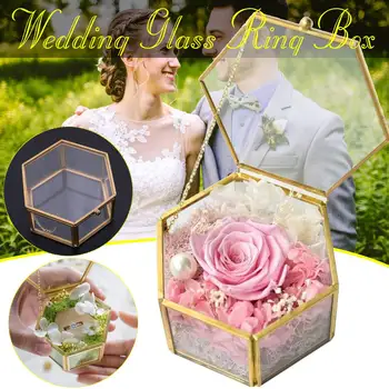 

Geometric Clear Glass Jewelry Box Jewelry Organizer Holder Tabletop Succulent Plants Container Home Jewelry Storage Box