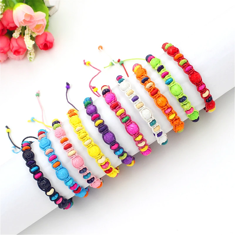 

Friendship Bracelet Handmade Flower Beads Woven Rope String Hippy Boho Cotton Friendship Bracelets For Women And Men