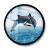 Two Jumping Dolphins Seascape Blue Wall Clock Deep Ocean Waters With Porpoise Silent Movement Wall Watch Sea Animals Wall Art 3