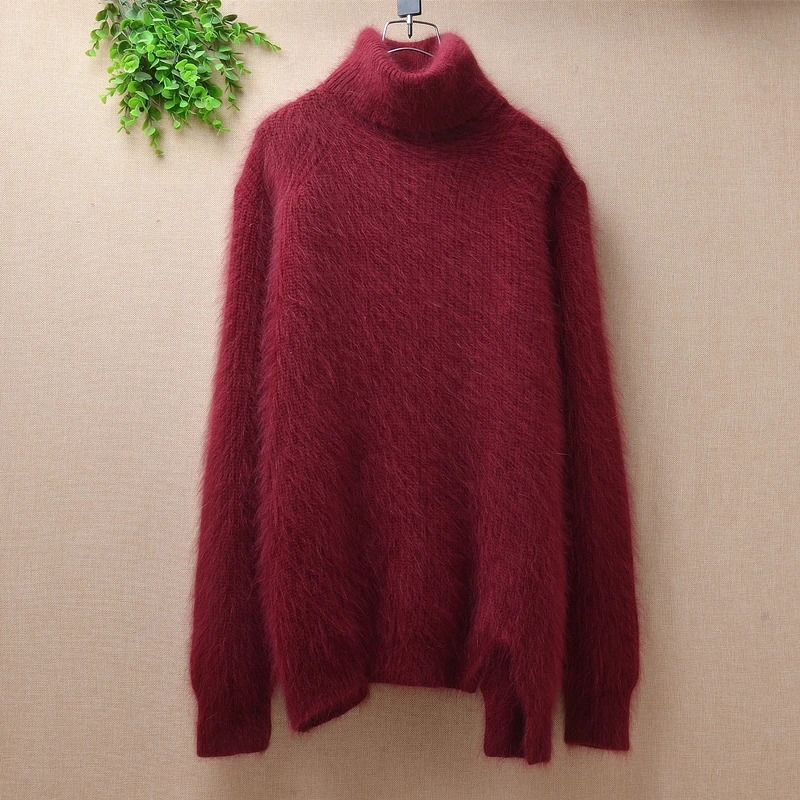 

early autumn warm sweaters plush mink cashmere turtleneck clothes angora rabbit fur loose knitted long base Sweater pullover