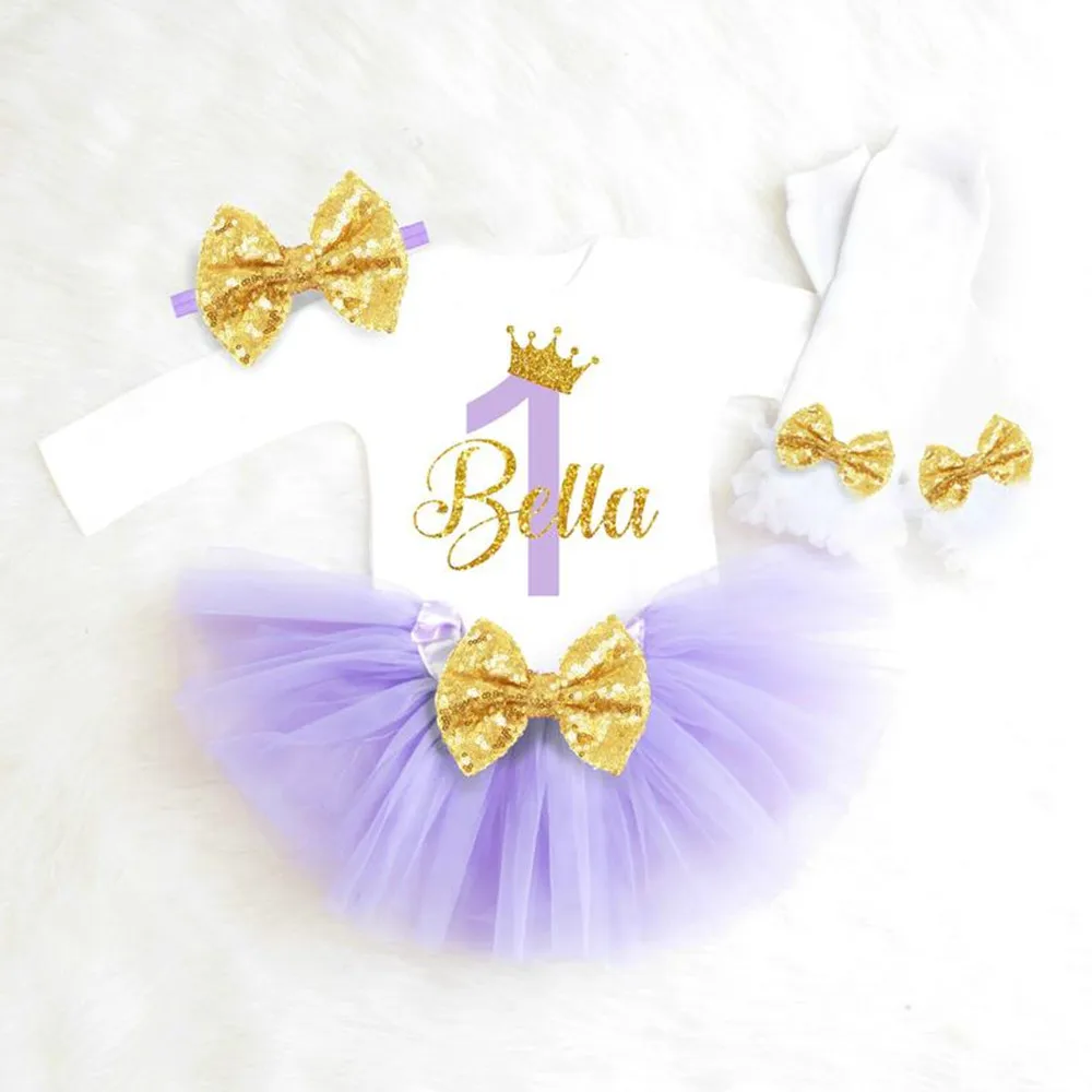 

custom name gold Baby Girl First Birthday tutu skirt headband set Baby Shower tiara Outfit Newborn Gift Princess shirt take home