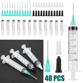 

48pcs/set 10ml Plastic Syringes with Blunt Tip Needles & Syringe Caps & Needle Caps For Refilling And Measuring E-liquids