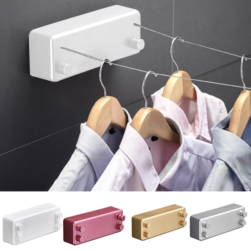 1pc Retractable Clothes Wall Hanger Home Indoor Steel Wire Invisible Clothesline 