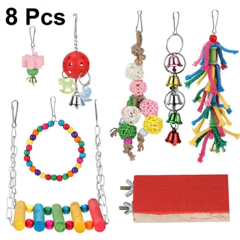 

8pcs Parrot Toy Colorful Funny Durable Safe Creative Bite Toy Bell Toy Bird Toys Standing Rack Rattan Ball