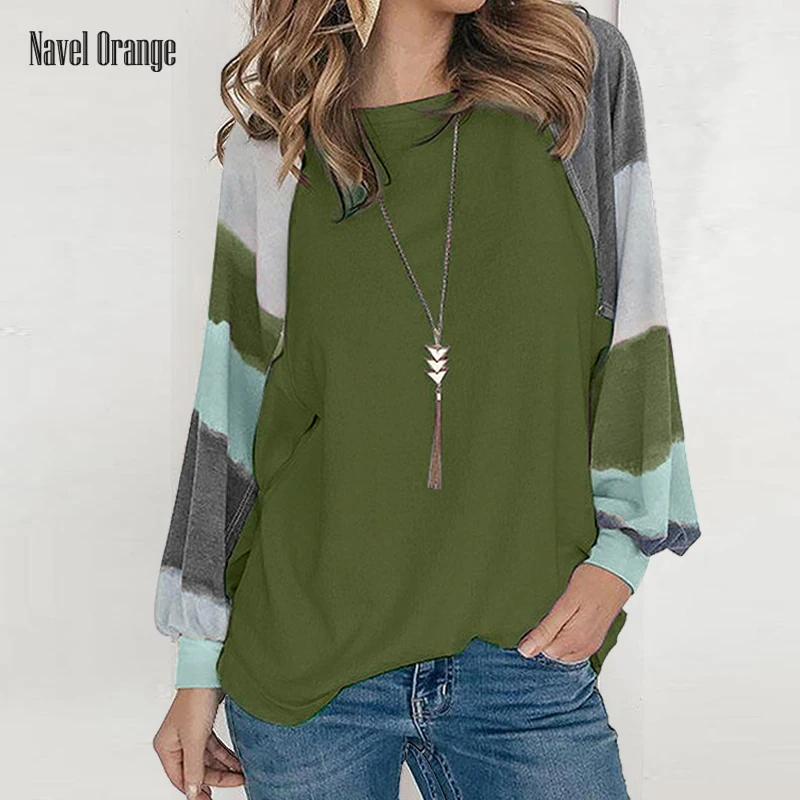 Новинка весны Цвет Асимметричная полосатый рукав-фонарик топ свободного покроя