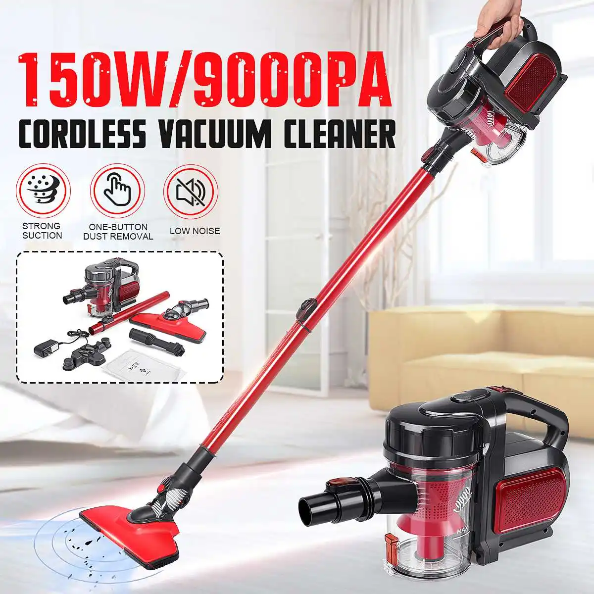 Online Inalámbrico 2 en 1 150W 9000Pa aspiradora comercial de mano para el hogar gran capacidad de succión potentes aparatos aspiradores