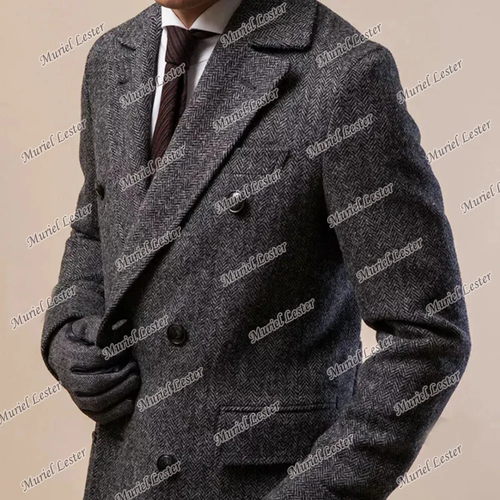Vintage Men Wool Blends Double Breasted Herringbone Notch Lapel Overcoat Custom Made Slim Fit Smoking Business Suit Jackets 2022 |