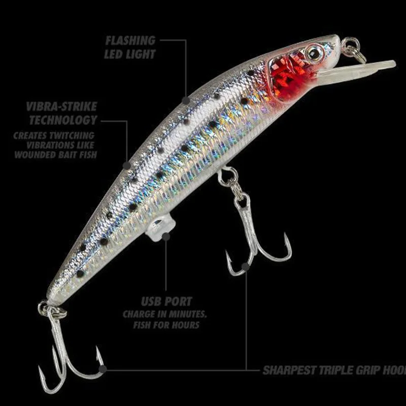 USB Rechargeable LED Twitching Fish Lure Electric Bait Life-Like Vibrate Fishing Lure Triple Hook Electronic Fishing Baits