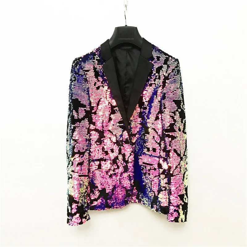 

Fashion Blazers Masculino Change Powder Violet Burst Twinkle Man's Nightclub Singer Host Show Piece Suit Dress Tide