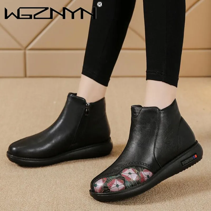 Botines de piel sintética auténtica para mujer, botines cálidos de felpa  con punta redonda, zapatos de flores con plataforma, botas Retro hechas a  mano, novedad, Invierno - AliExpress Calzado