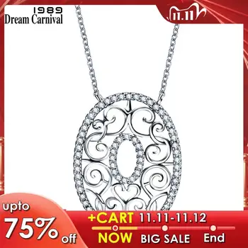 

DreamCarnival 1989 Deluxe Rhodium Color Chain Necklace for Women Spiral Heart Oval Pendant Costume Jewels Collier Bijoux Collana