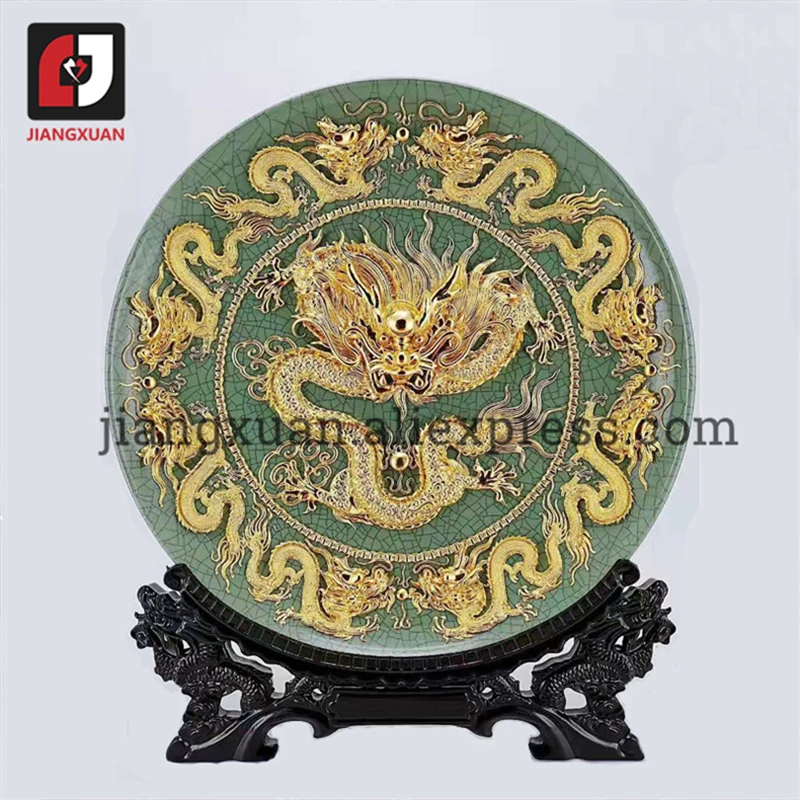 Chinese 24k gold foil decorative collector plates for living room handicraft gifts