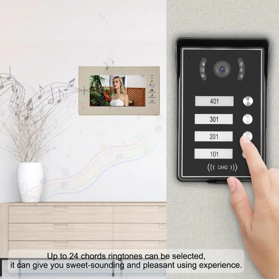 4 квартиры видео телефон двери lcd видеовход безопасности дверной звонок с 4 мониторами кард-ридер 110-240 В