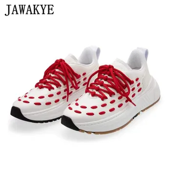 

New White Cross line tie Flat Casual Flat Shoes Woman Thick sole Lace Up Platform Women Shoes Runway comfortable Sneakers Women