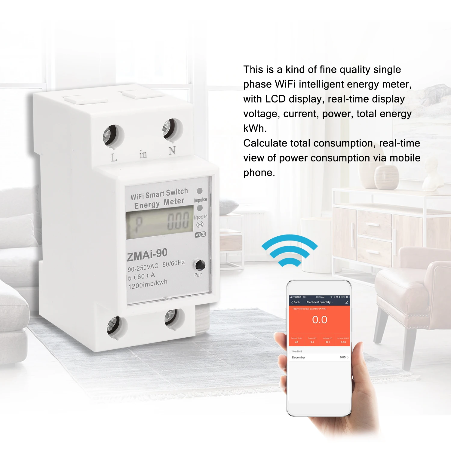 Однофазный din-рейку Wifi интеллектуальный счетчик энергии Потребляемая мощность кВтч метр ваттметр поддержка Smartlife/Tuya приложение работает