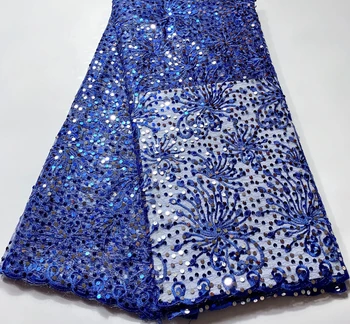 

African Lace Fabric 2020 High Quality Lace Sequins French Net Lace Tulle Mesh Fabrics royal blue 3D Lace Wedding Fabrics ASH067