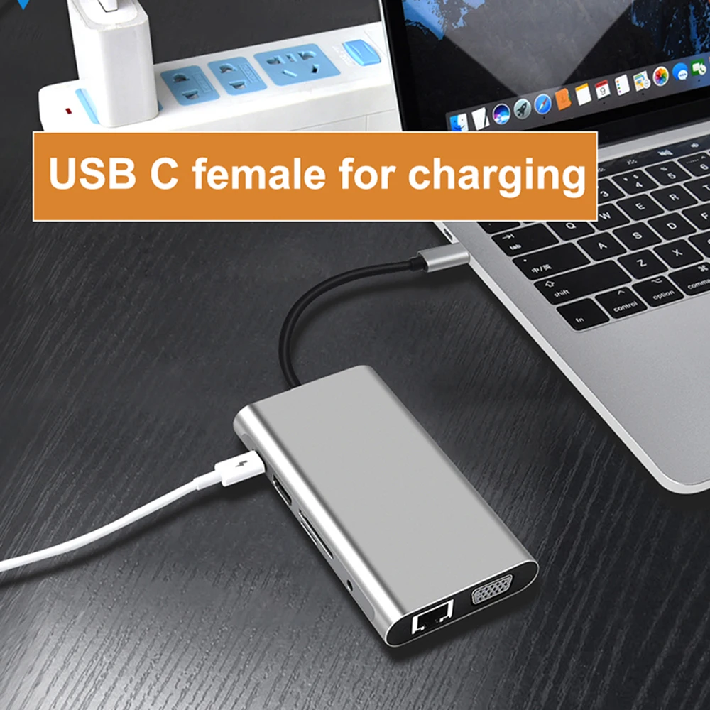 10 в 1 концентратор USB type C к USB 3,0 VGA HDMI RJ45 usb-хаб для MacBook Pro Аксессуары USB разветвитель многопортовый type C концентратор USB-C док-станция