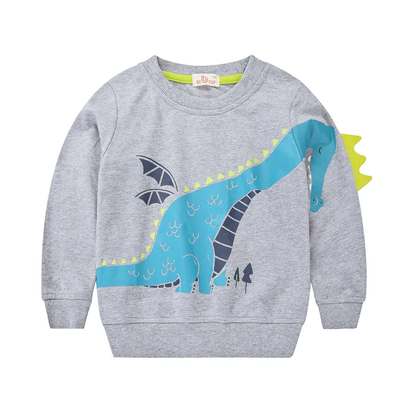 MISYAA Kids Boys Girls Dinosaur Print Tops Long Sleeve Cartoon Pullovers Casual Shirts Toddlers Babies Tees Color Patchwork 