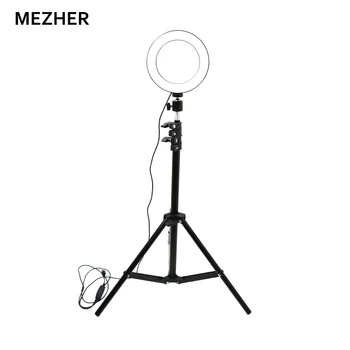 

Mezher led light photography portable 6"16 cm photographic lamp adjustable LED ring lamp 10.8W 3200K-5600K with selfie tripod